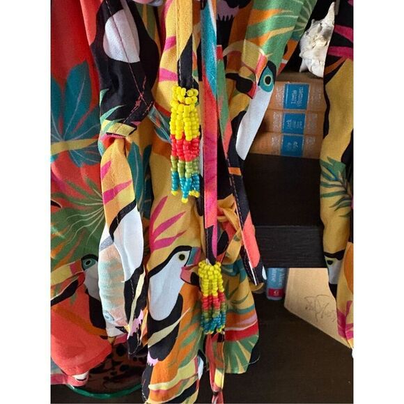 Anthropologie Farm Rio Rainforest Wrap Blouse Toucans Tropical Birds Size Small - Picture 10 of 10